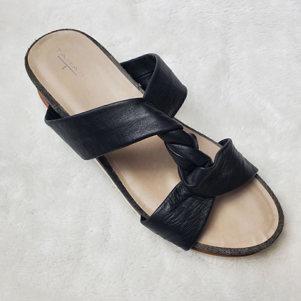 TAHARI Gisella Black Patform Wedge Sandals Size 9M